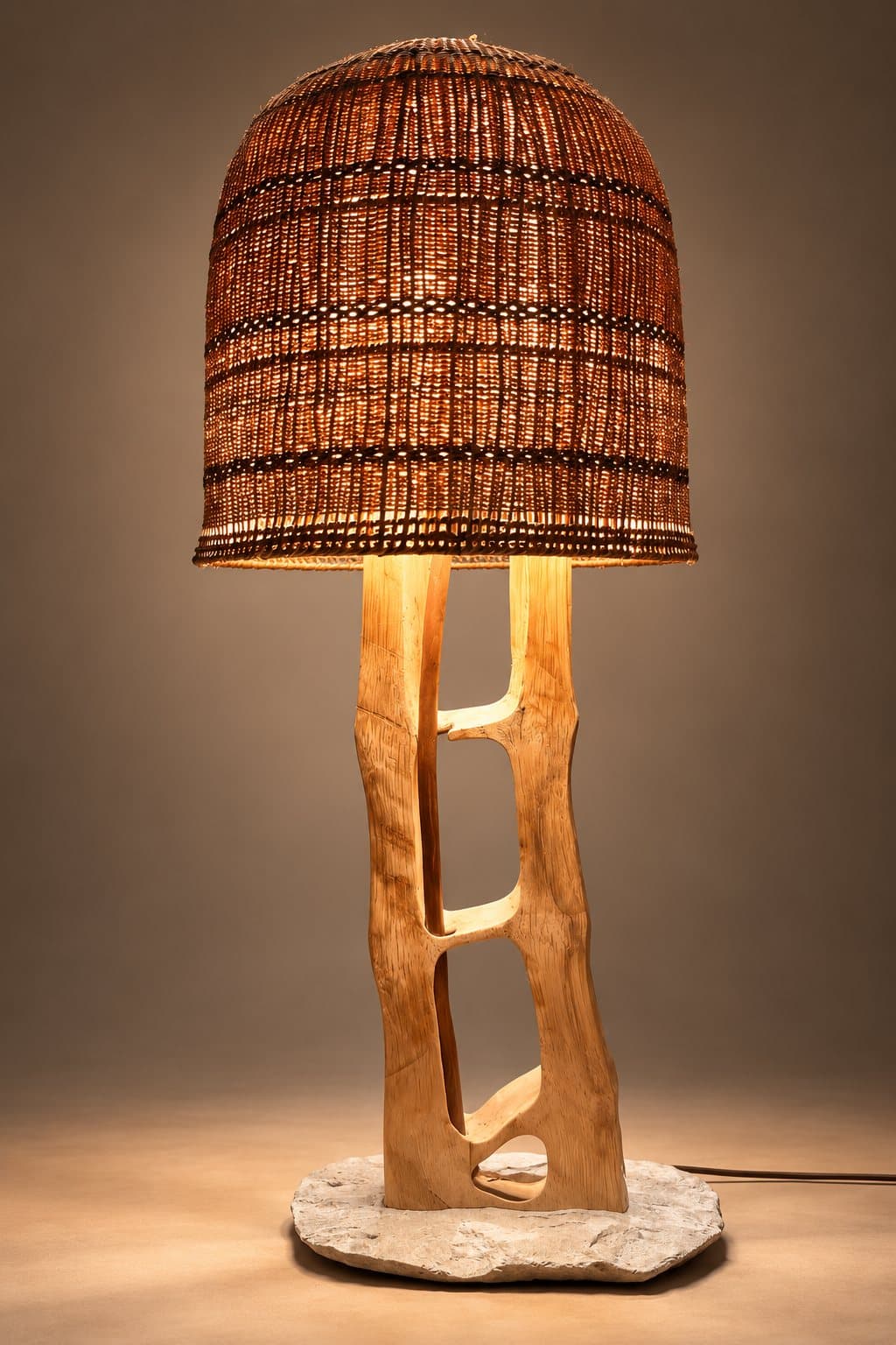 Alma lamp with stone base, photographed in the studio